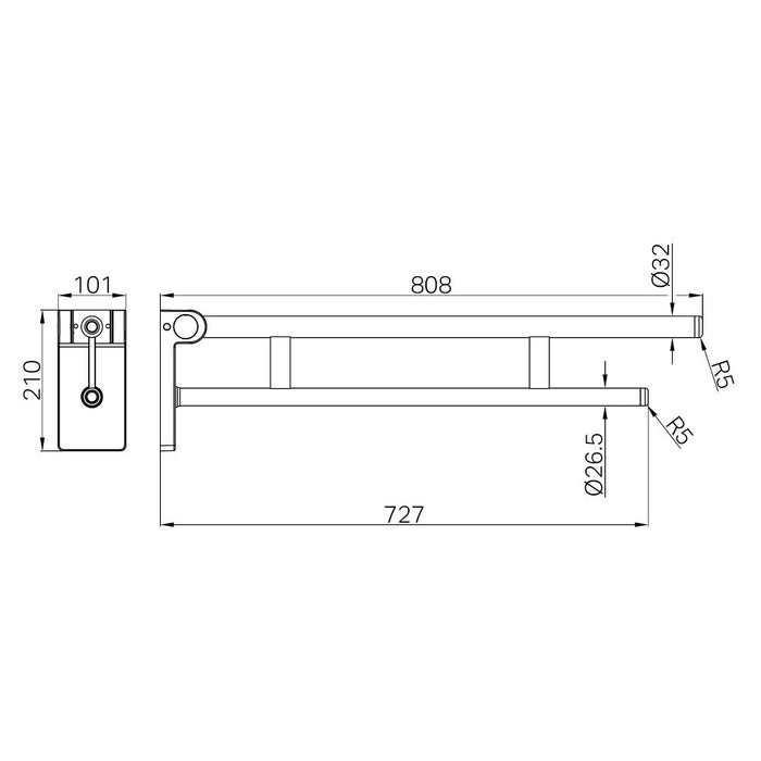 810mm Nero Mecca Care Stainless Steel Foldable Toilet Support Arm