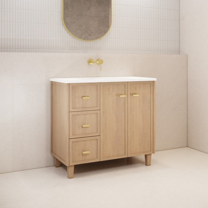600-1500*450*820mm ABS Tofino Coastal Oak Shaker Plywood Freestanding Vanity With Wood Legs