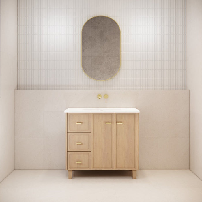 600-1500*450*820mm ABS Tofino Coastal Oak Shaker Plywood Freestanding Vanity With Wood Legs