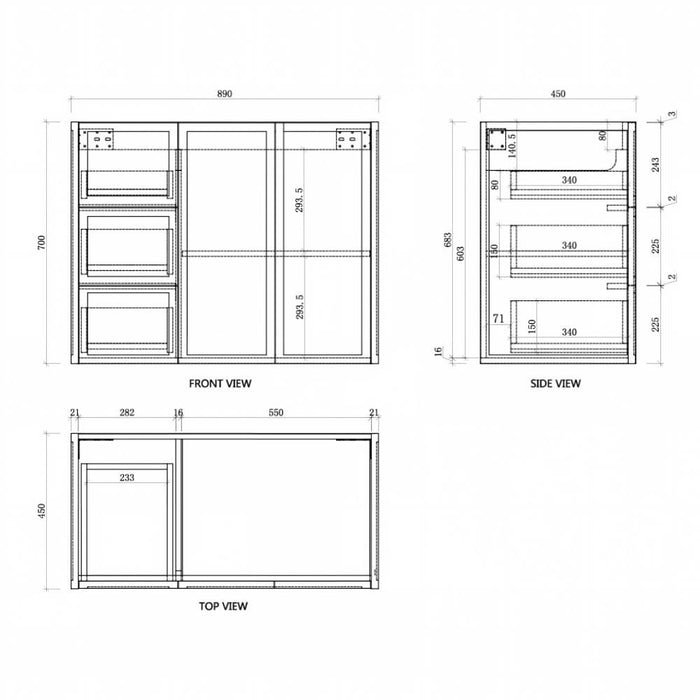 600-1500*450*700mm ABS Tofino Coastal Oak Shaker Plywood Wall Hung Vanity
