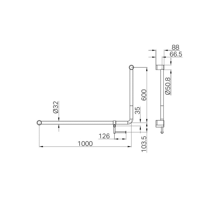 1000*600mm Nero Mecca Care 32mm DDA Accessible Toilet 90 Degree Bent Tube Grab Rail With Toilet Roll Holder