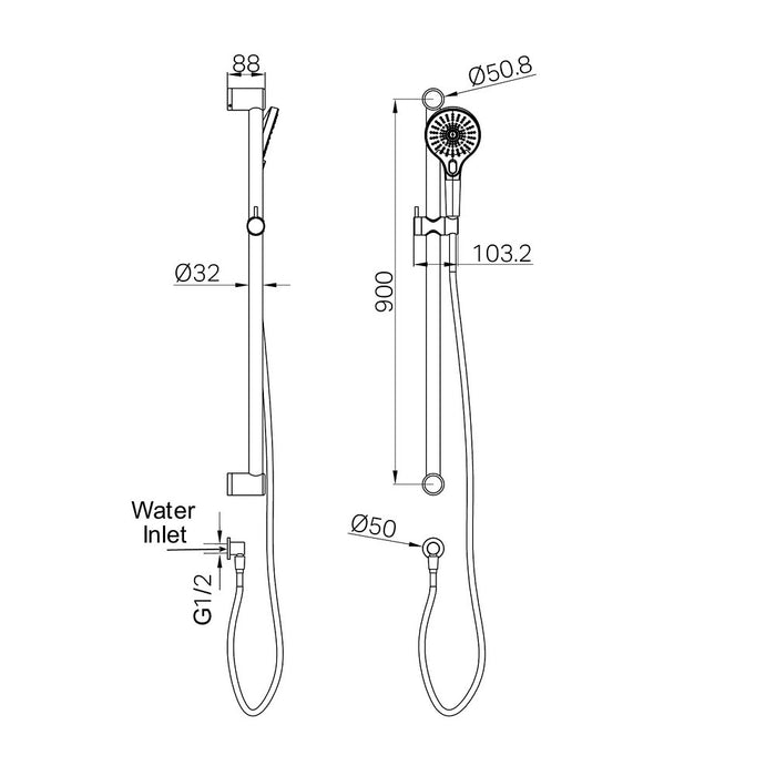 900mm Nero Mecca Care 32mm Grab Rail And Adjustable Shower Rail Set