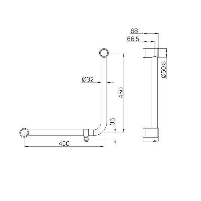 450*450mm Nero Mecca Care 32mm Ambulant 90 Degree Bent Tube Grab Rail