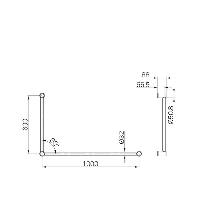 1000*600mm Nero Mecca Care 32mm 90 Degree DDA Accessible Toilet Grab Rail Set