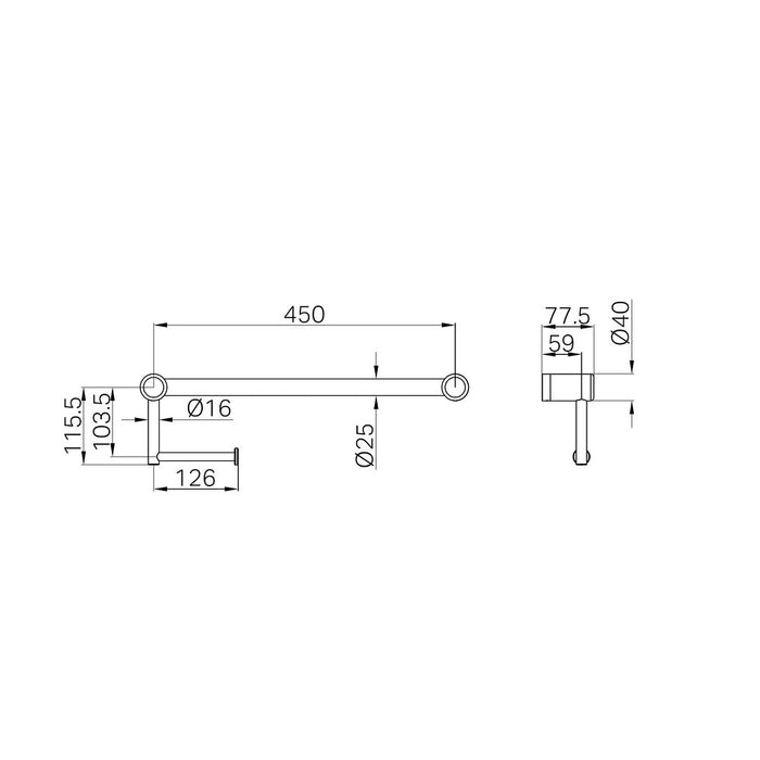300/450mm Nero Mecca Care 25mm Stainless Steel Toilet Roll Rail