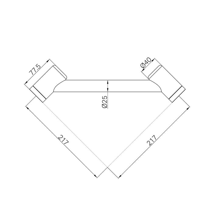 215mm Nero Mecca Care Stainless Steel 25mm Footrest Corner Grab Rail
