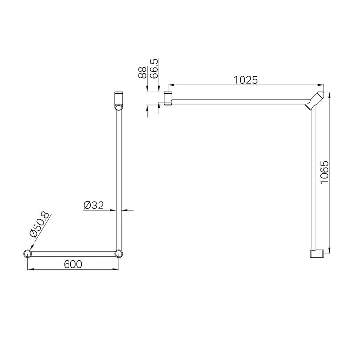 1025*1065*600mm Nero Mecca Care 32mm 90 Degree Continuous DDA Accessible Toilet Grab Rail Set