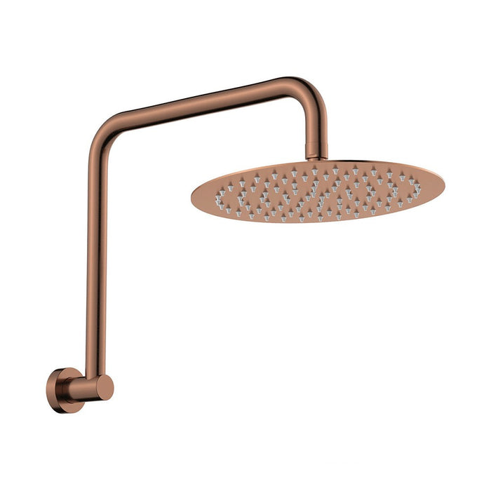 250mm Fienza Kaya Brushed Copper Stainless Steel Round Gooseneck Shower Arm Set