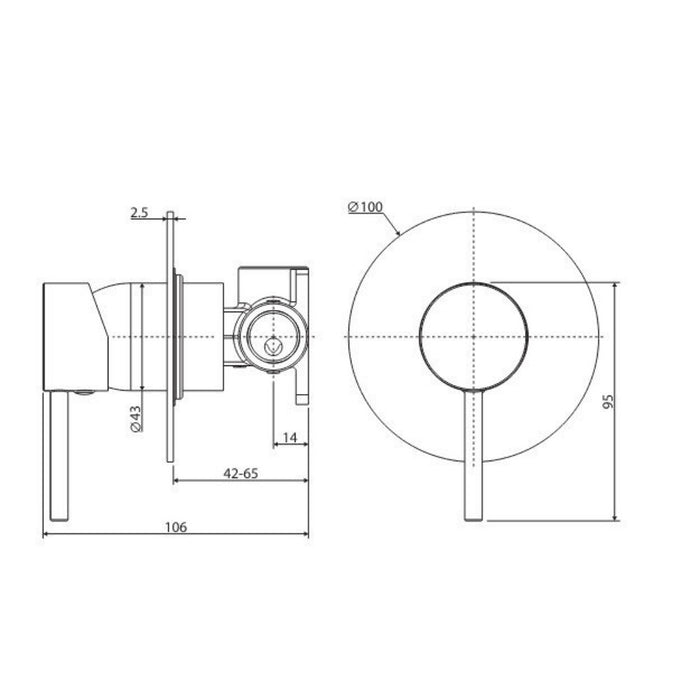Fienza Kaya Brushed Copper Solid Brass Round Wall Mixer