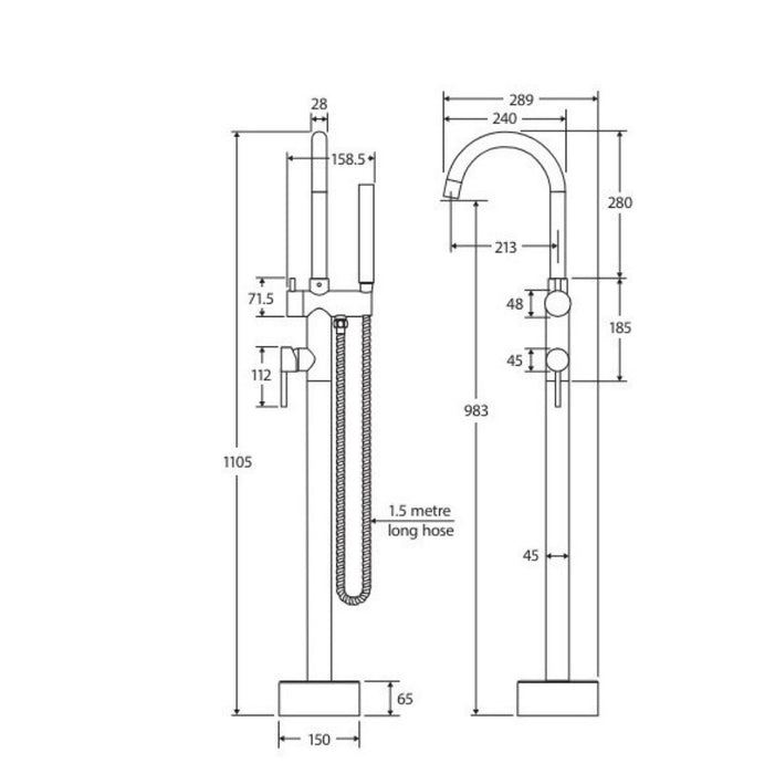 Fienza Kaya Solid Brass Round Floor Mounted Bath Mixer With Hand Shower
