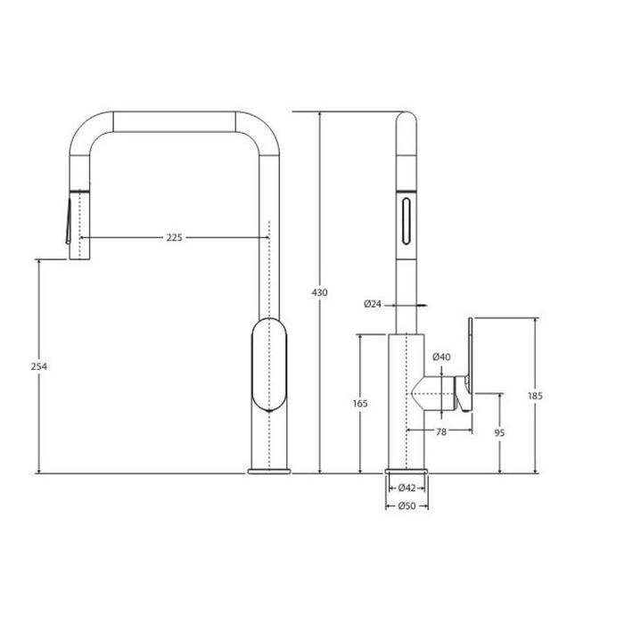 Fienza Empire Brushed Copper Stainless Steel Slim Pull-Out Sink Mixer