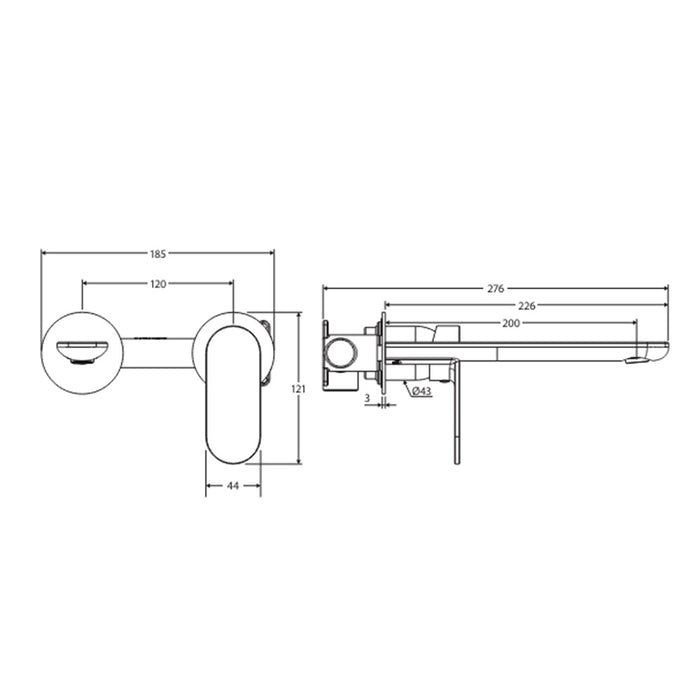 200mm Outlet Fienza Empire Round Plate Slim Wall Basin/Bath Mixer