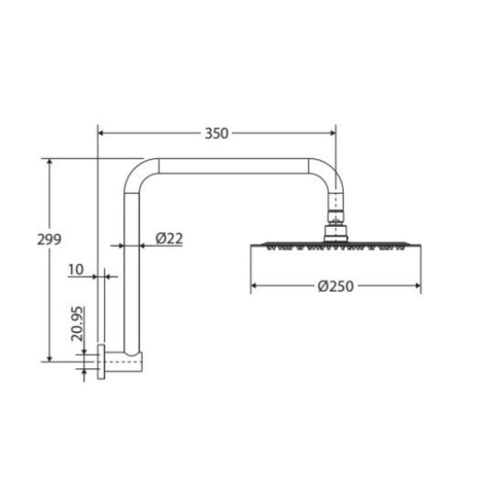 250mm Fienza Kaya Brushed Copper Stainless Steel Round Gooseneck Shower Arm Set