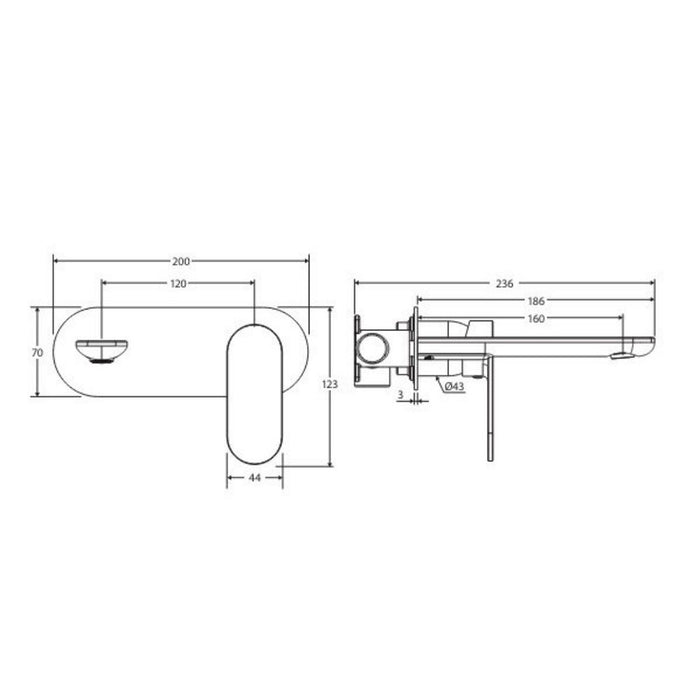 160mm Fienza Empire Slim Stainless Steel And Lead-free Brass Wall Basin/Bath Mixer
