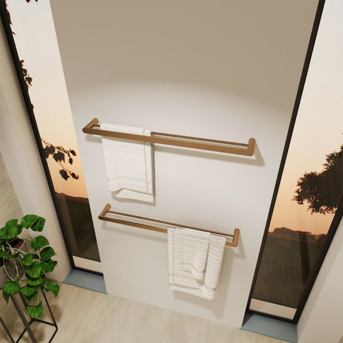 800mm Fienza Empire Brushed Copper Stainless Steel Round Slim Double Towel Rail
