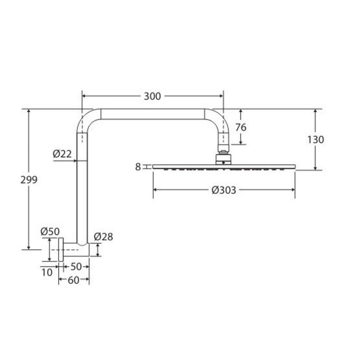 303mm Fienza Empire Brushed Copper Stainless Steel Round Slim Gooseneck Shower Arm Set