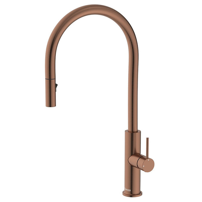 Fienza Kaya Brushed Copper Stainless Steel Round Pull-Out Sink Mixer