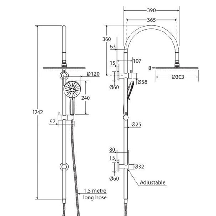Fienza Empire Brushed Copper Slim Curved Twin Shower