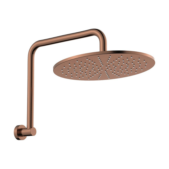 303mm Fienza Empire Brushed Copper Stainless Steel Round Slim Gooseneck Shower Arm Set