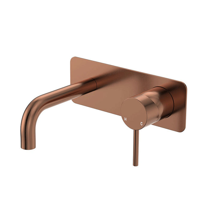 130mm Fienza Kaya Brushed Copper Stainless Steel Rectangular Plate Wall Basin/Bath Mixer