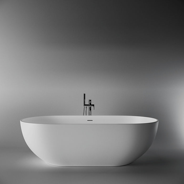 1400-1700*750/800*550mm Lukka Kirra Oval Solid Surface Stone Freestanding Bathtub With Overflow