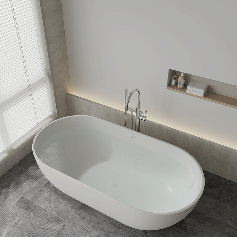 1400-1700*750/800*550mm Lukka Kirra Oval Solid Surface Stone Freestanding Bathtub With Overflow