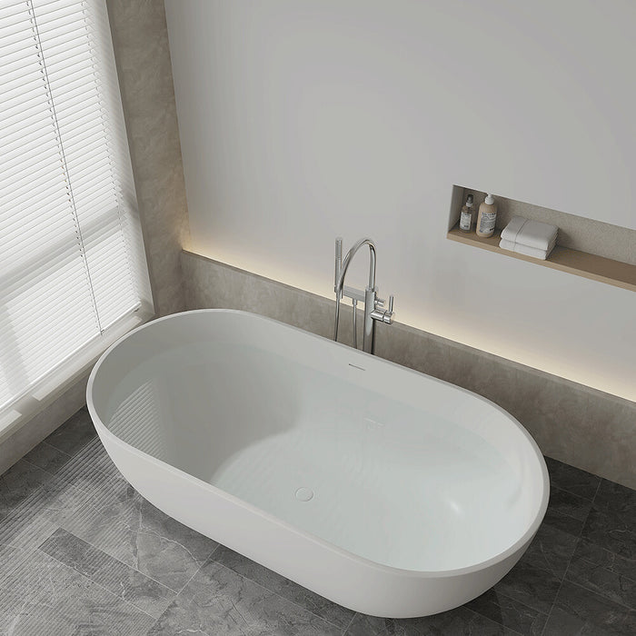 1400-1700*750/800*550mm Lukka Kirra Oval Solid Surface Stone Freestanding Bathtub With Overflow