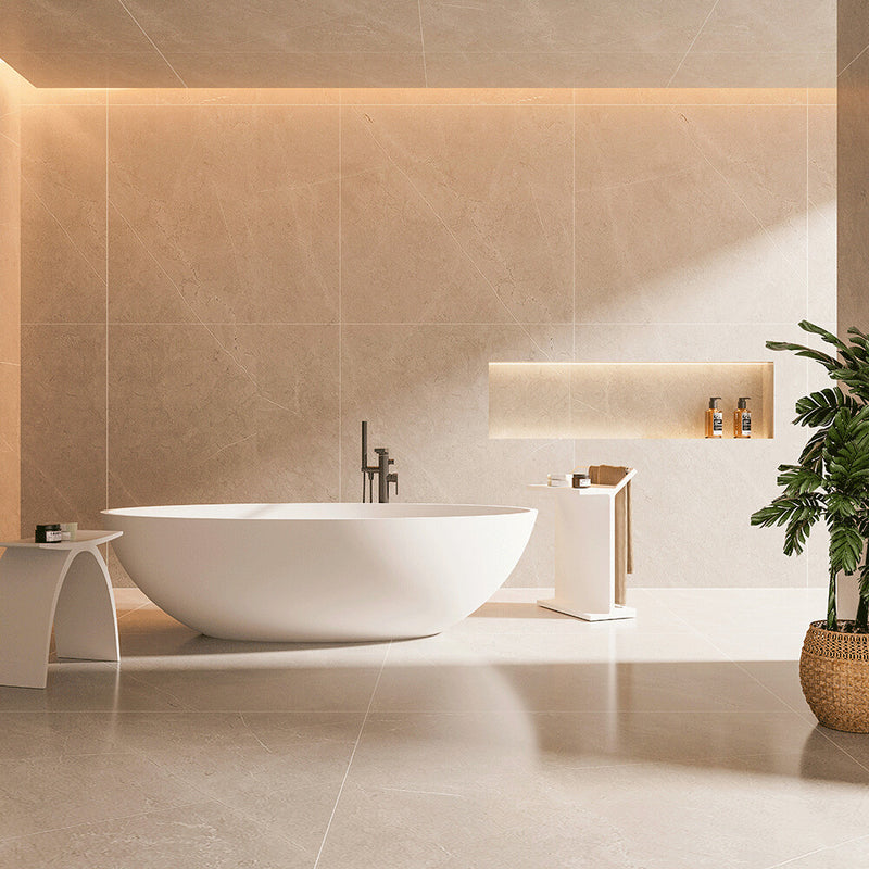 1760*1030*550mm Lukka Kirra Oval Solid Surface Stone Freestanding Bathtub With Overflow