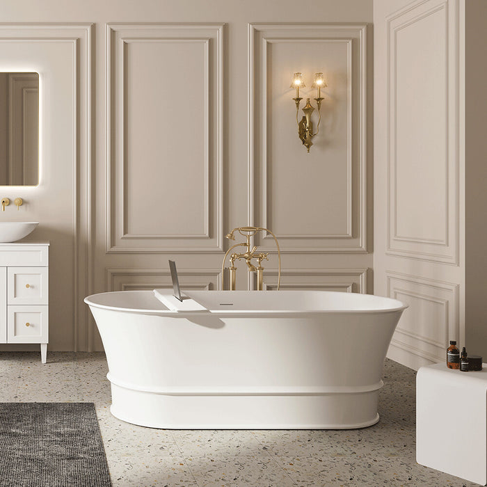 1500-1700*700/800*680mm Lukka Harold Oval Solid Surface Stone Freestanding Bathtub With Overflow