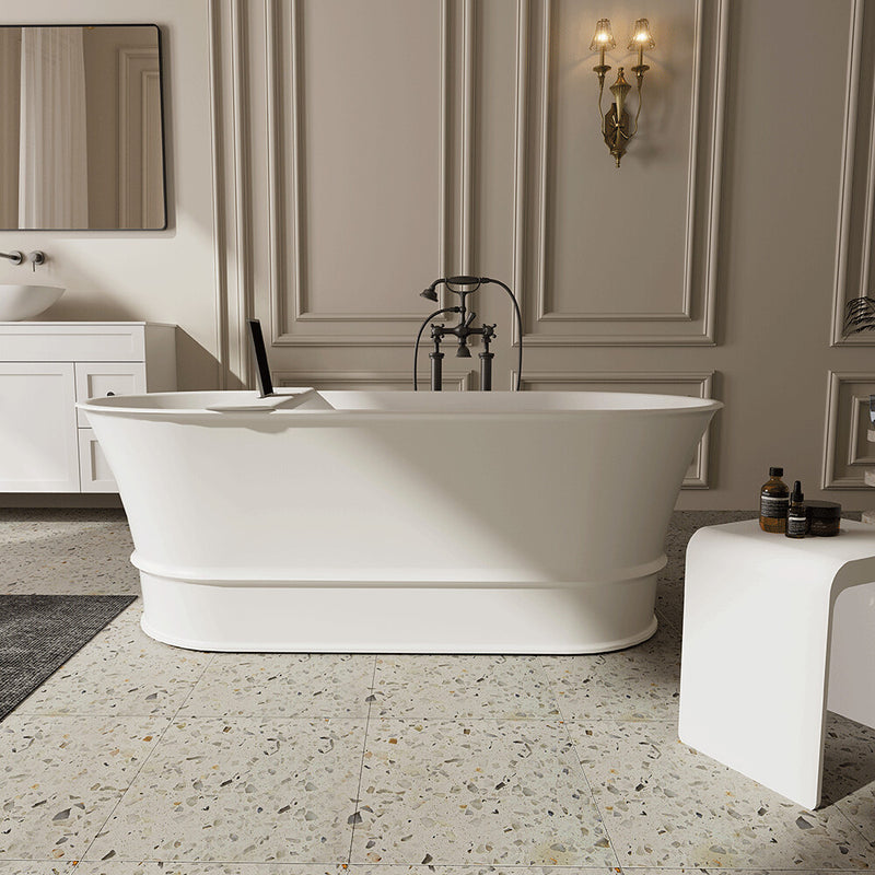 1500-1700*700/800*680mm Lukka Harold Oval Solid Surface Stone Freestanding Bathtub With Overflow