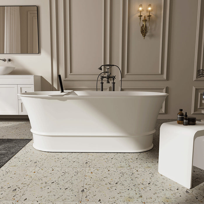 1500-1700*700/800*680mm Lukka Harold Oval Solid Surface Stone Freestanding Bathtub With Overflow