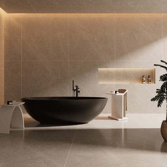 1760*1030*550mm Lukka Kirra Oval Solid Surface Stone Freestanding Bathtub With Overflow