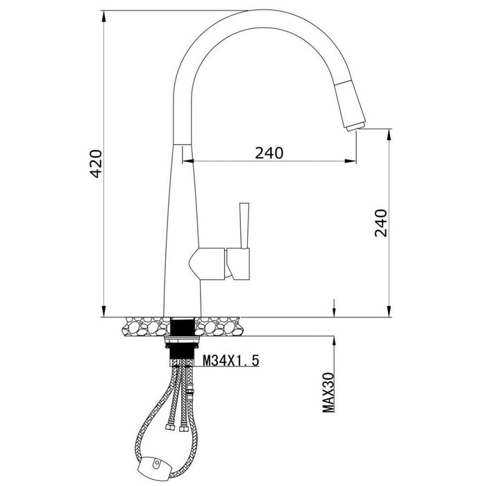Modernnational Kasper Solid Brass Round Pull Out Kitchen Mixer