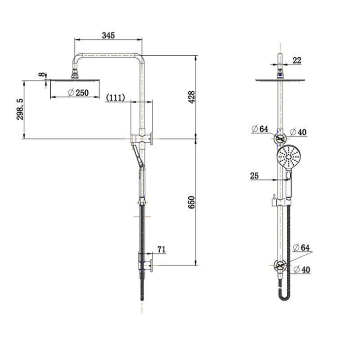 250mm 3 Function Modernnational Star Luxury Shower Column Set