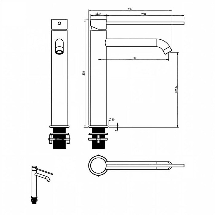 BK Care Round Lead Free Morgan Tower Basin Mixer With Extended Pin Handle