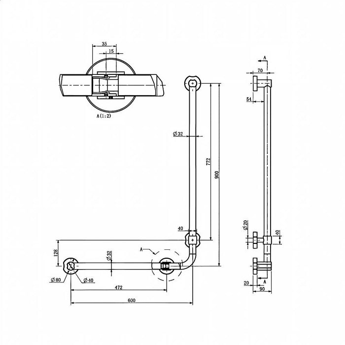 600*900mm BK Care Round Stainless Steel Universal Angle Grab Rail