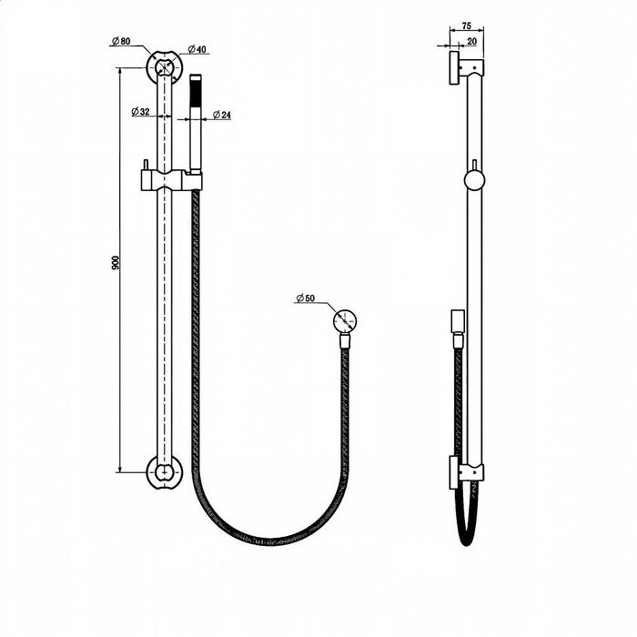 900mm BK Care Round Stainless Steel Sliding Shower On Rail