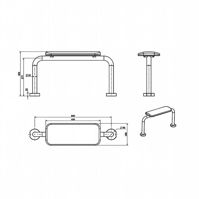 560mm BK Care Square Stainless Steel Backrest Support