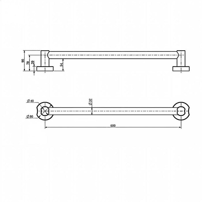 300/450/600mm BK Care Round Stainless Steel Straight Grab Rail