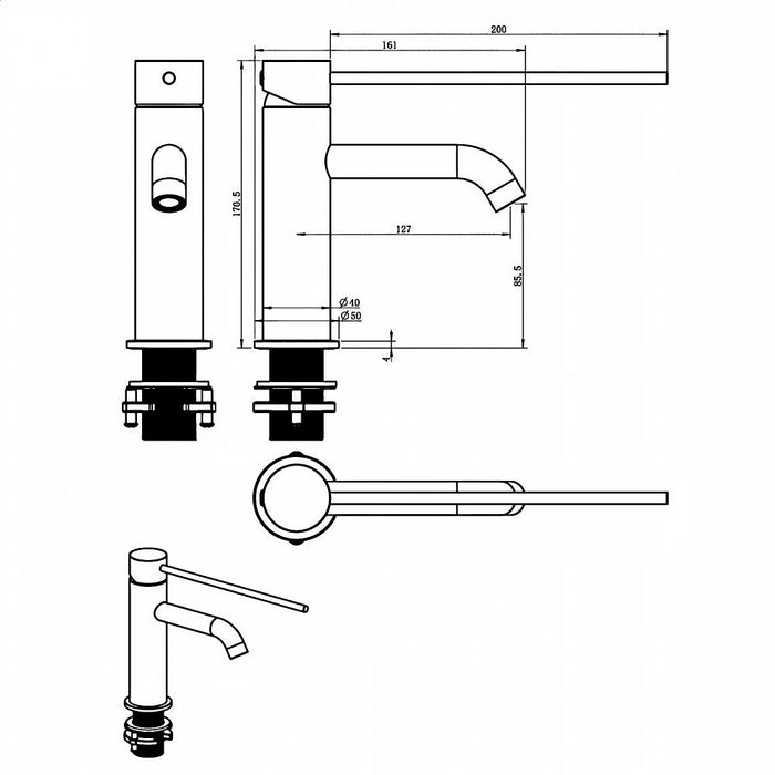 BK Care Round Lead Free Morgan Basin Mixer With Extended Pin Handle