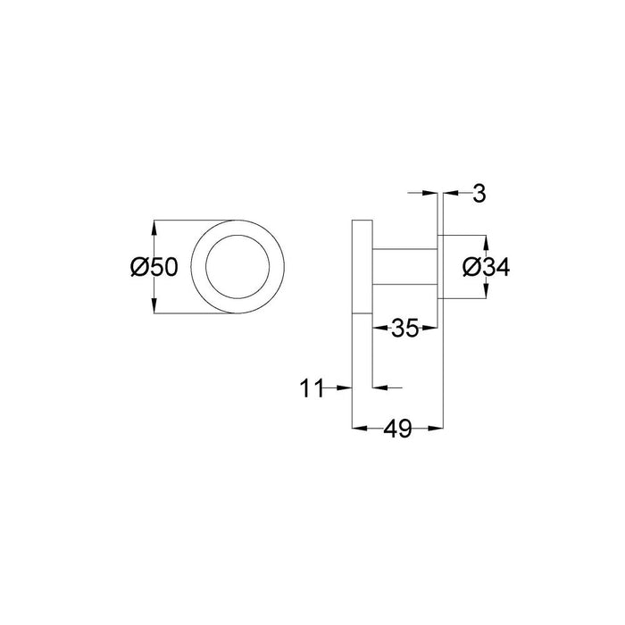 ACL Otus Slimline Stainless Steel Round Single Robe Hook