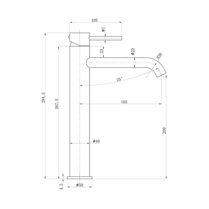 ACL Otus Slimline Stainless Steel High Rise Curved Spout Basin Mixer