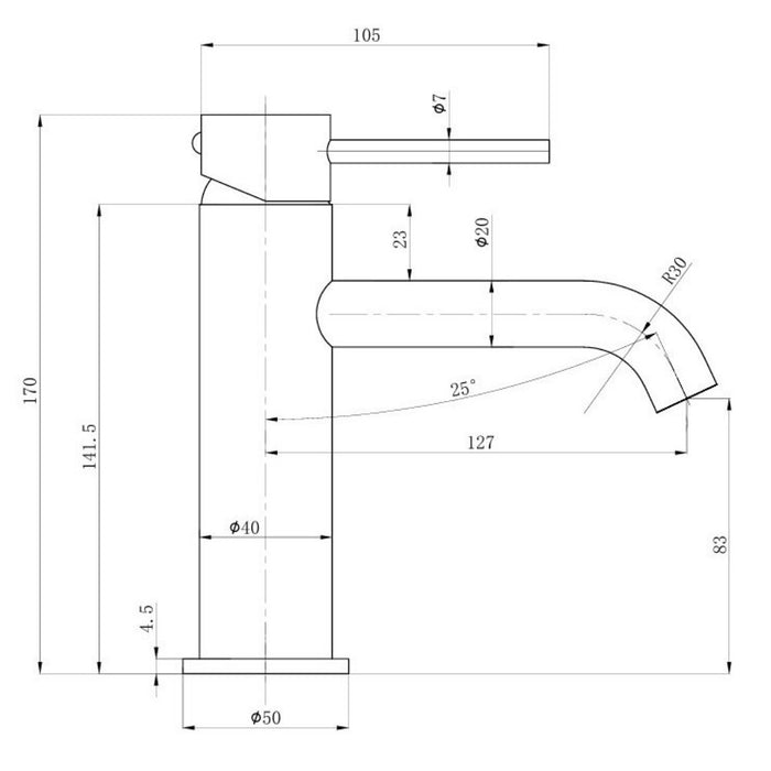 ACL Otus Slimline Stainless Steel Curved Spout Basin Mixer