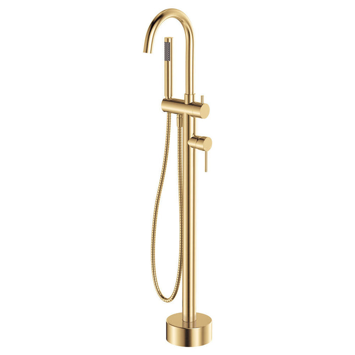 Fienza Kaya Solid Brass Round Floor Mounted Bath Mixer With Hand Shower