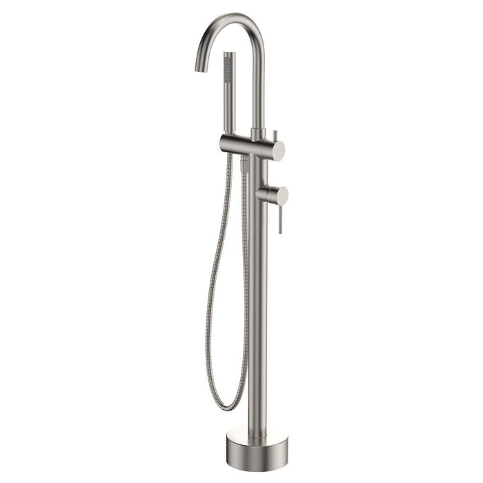 Fienza Kaya Solid Brass Round Floor Mounted Bath Mixer With Hand Shower