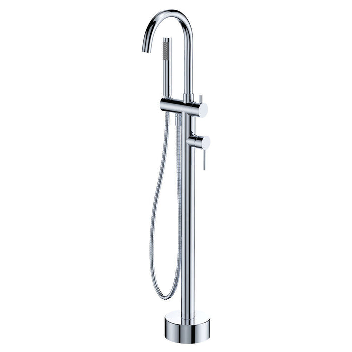 Fienza Kaya Solid Brass Round Floor Mounted Bath Mixer With Hand Shower