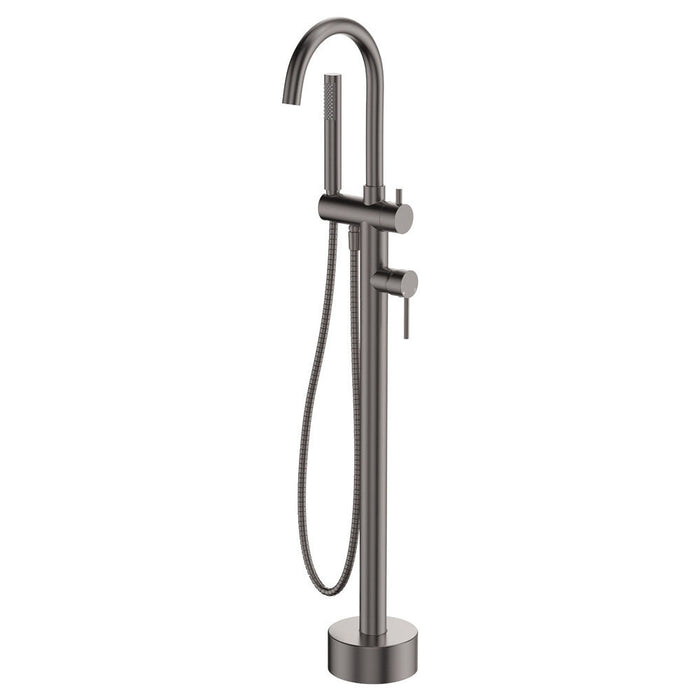 Fienza Kaya Solid Brass Round Floor Mounted Bath Mixer With Hand Shower