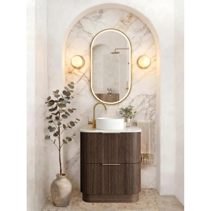 600-1800*490*830mm Otti Havana Sable Walnut Fluted Curve Freestanding Vanity