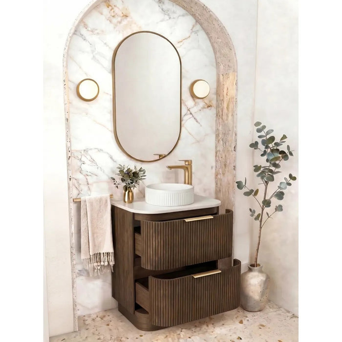 600-1800*490*830mm Otti Havana Sable Walnut Fluted Curve Freestanding Vanity