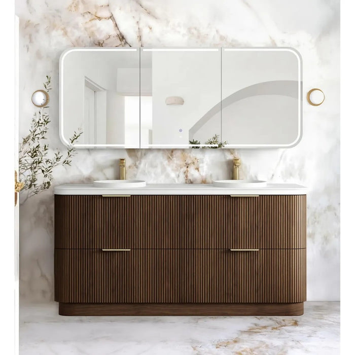 600-1800*490*830mm Otti Havana Sable Walnut Fluted Curve Freestanding Vanity